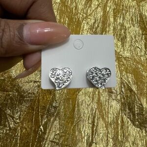 Silver Heart Clip-On Earrings | Sparkly Rhinestone Heart Jewelry